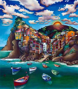 "Sunset Over Cinque Terre" giclee on metal 5x12